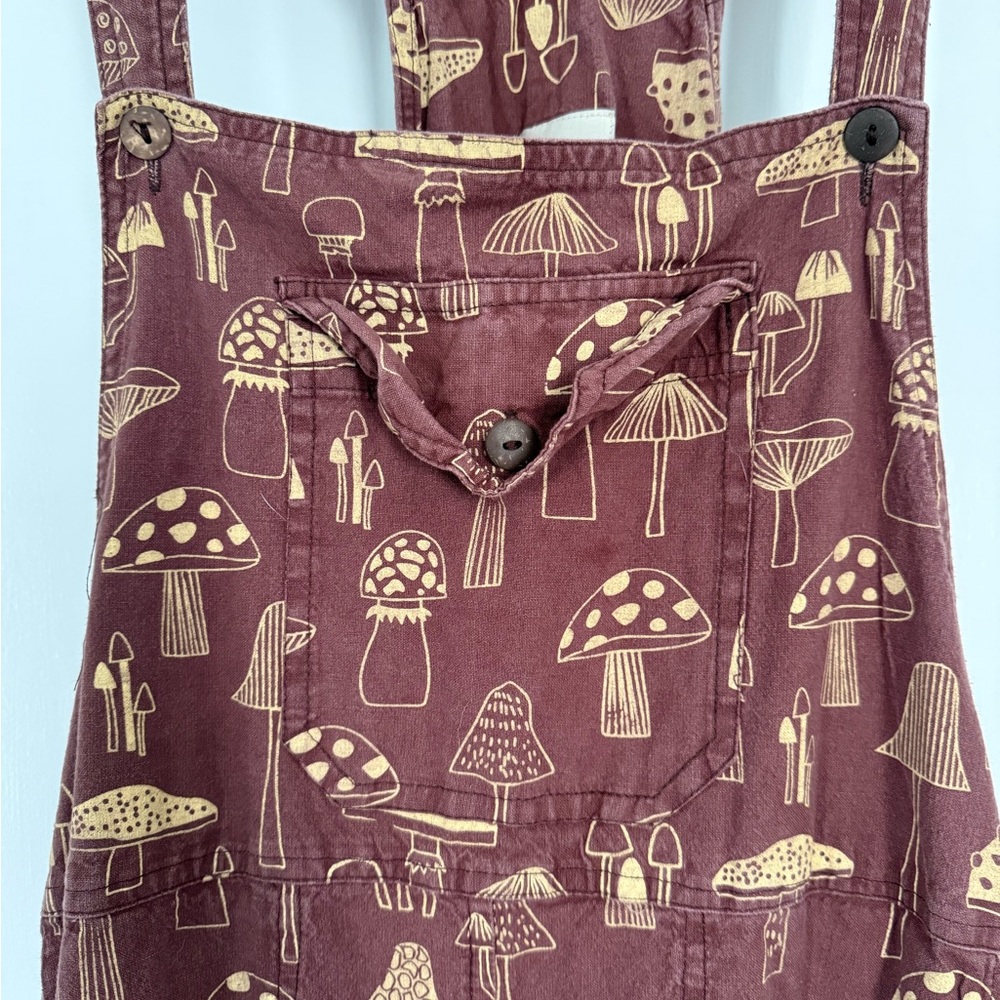 Women's Brown Mushroom-Print Overalls - Picture 2 of 6